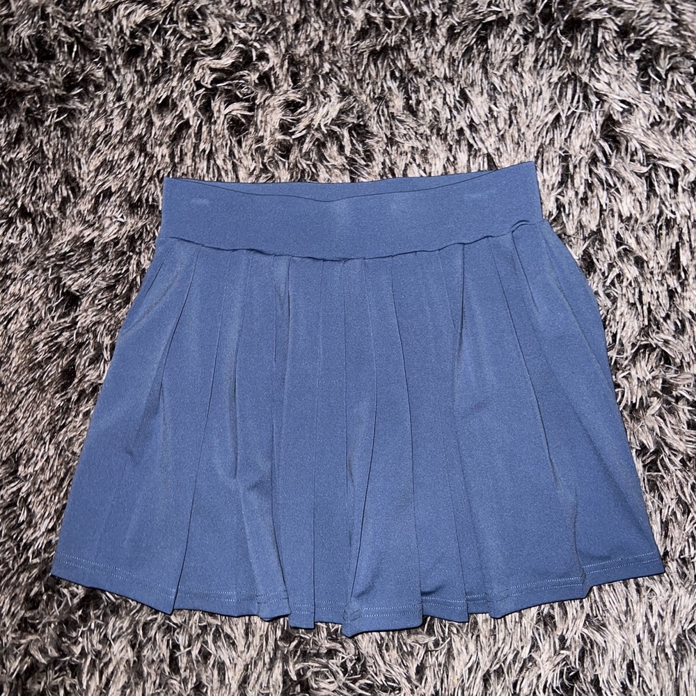 Pleated Blue Mini Skirt with Built-in Shorts - Classic Women's Skirt